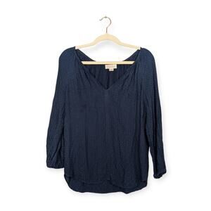 Velvet by Graham & Spencer Navy Blue Tonal Pattern Long Sleeve Blouse Size S